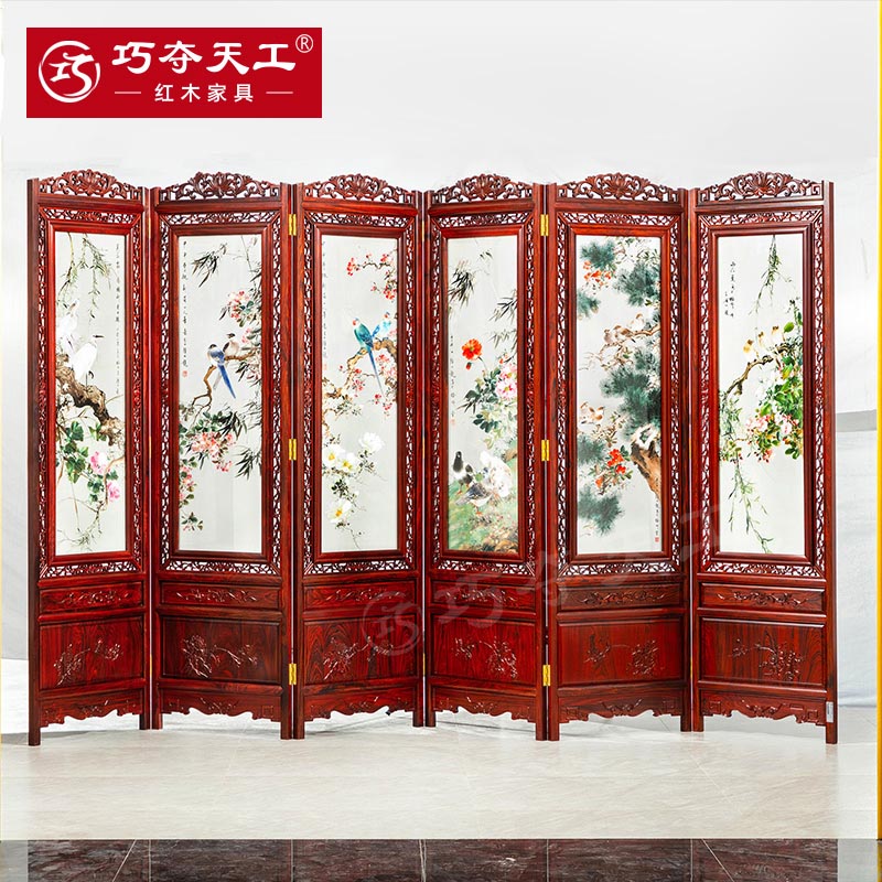 苏绣六扇屏（花鸟）